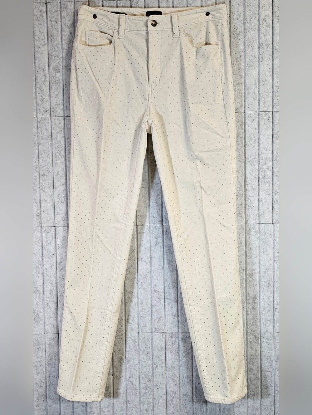 Talbots Velveteen Straight Leg Pants Womens Size 6 Ivory Studded Polka Dot
